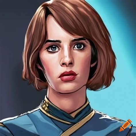 Pulp comic book style art of maya hawke as the captain of the starship enterprise on Craiyon