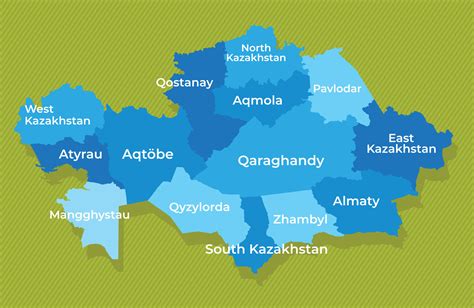 Kazakhstan map with regions blue political map green background vector ...