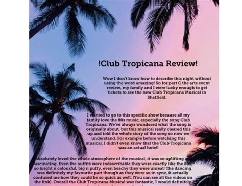 Club Tropicana Musical - Review - Arts Award on Voice