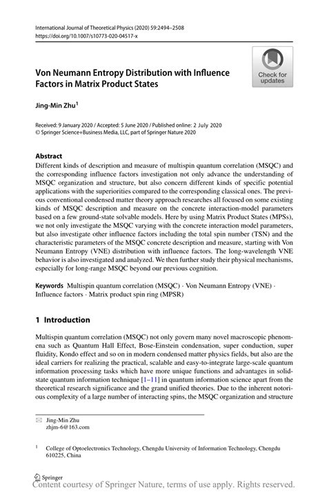 Von Neumann Entropy Distribution with Influence Factors in Matrix ...