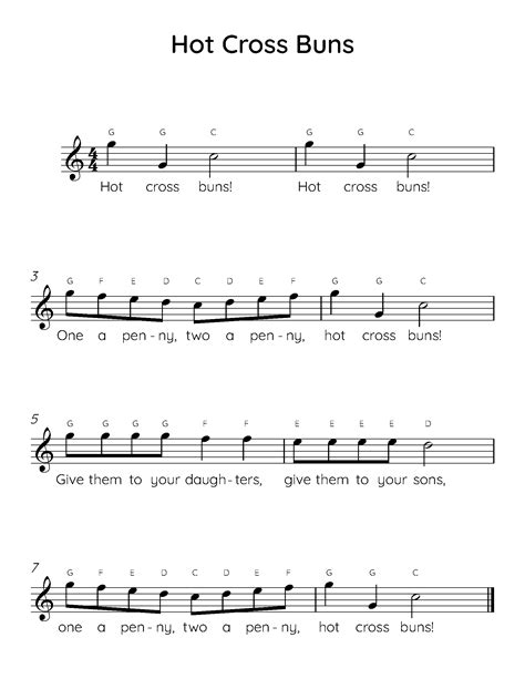 Hot Cross Buns Easy Piano Sheet Music