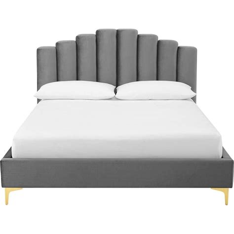 Esofastore Unique Velvet Upholstered Queen Size Platform Bed Frame with ...