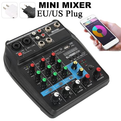 4 Channel USB Mixing Console Bluetooth Audio Mixer Portable Mini Mixer ...