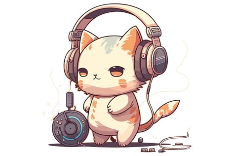 Cat wearing headphones vector illustration 22330388 Vector Art at Vecteezy