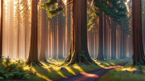 Premium AI Image | Sunset in Redwood Forest