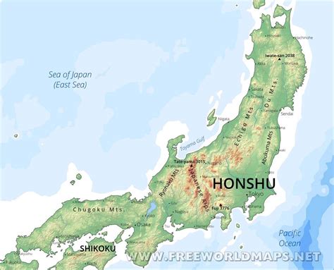 Honshu Physical Map