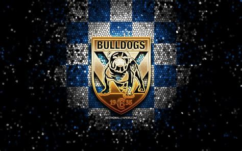 Download wallpapers Canterbury Bulldogs, glitter logo, NRL, blue white checkered background ...