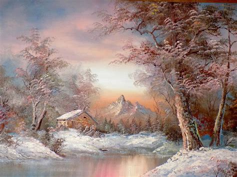 WINTER SCENE OIL PAINTING CABIN IN WOODS SNOWY SUNSET BY I CAFIERI ...BEAUTIFUL | #1731330192