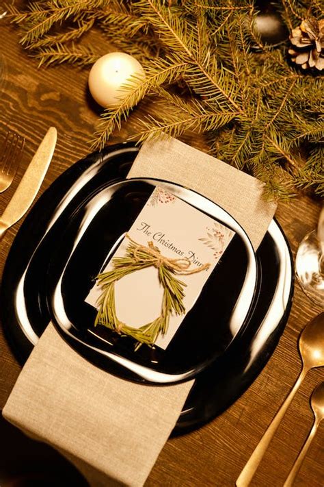 Top View of Christmas Dinner Card on a Plate · Free Stock Photo