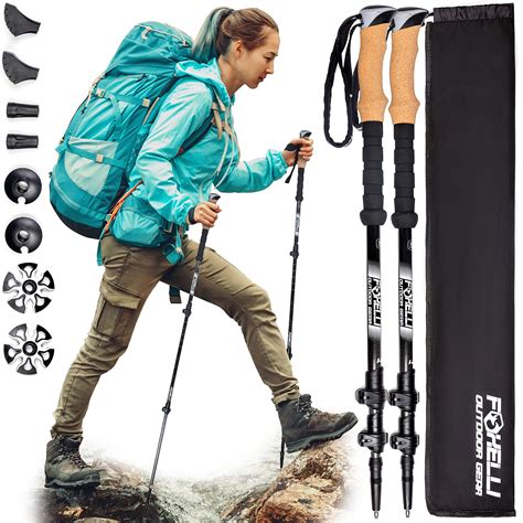 Foxelli Carbon Fiber Trekking Poles – Lightweight Collapsible Hiking Poles, Shock-Absorbent ...