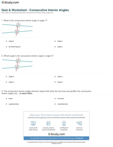 Quiz Worksheet Consecutive Interior Angles Study — db-excel.com