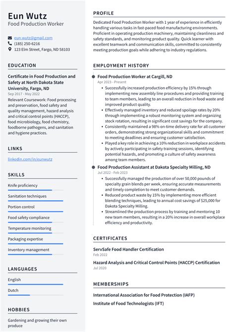 Top 16 Food Production Worker Resume Objective Examples