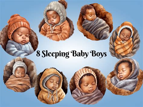 Sleeping Black Baby Boy Clip Art PNGS Gráfico por Afrocentric Artistry · Creative Fabrica