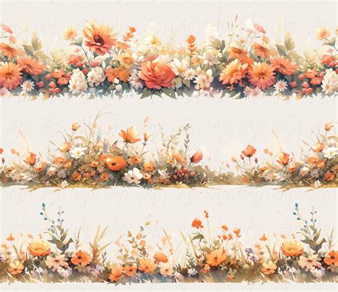 Fall Flower Border Clipart Autumn Floral Borders Clip Art - Etsy