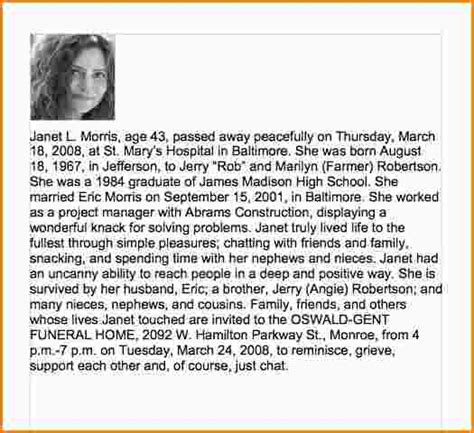 Sample Obituary For Mother | Template Business