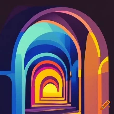 Geometric abstract art with architectural arches