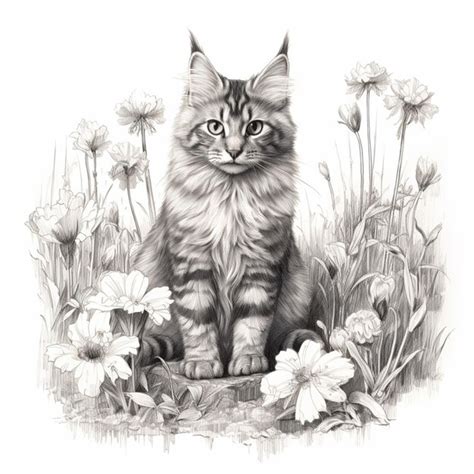 Premium AI Image | There is a drawing of a cat sitting in the grass generative ai