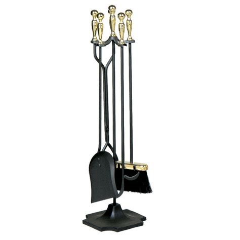 UniFlame Polished Brass and Black 5-Piece Fireplace Tool Set-T51030PK - The Home Depot