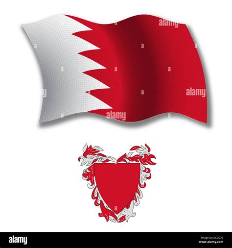 bahrain shadowed textured wavy flag and coat of arms against white ...