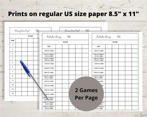 Rummy Score Sheets Frustration Rummy Score Cards, Gin Rummy Scoring Sheets, Printable Rummy ...