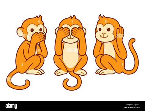 Three wise monkeys with hands covering eyes, ears and mouth: See no evil, Hear no evil, Speak no ...