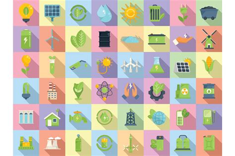 Natural resources icons set flat vector. Nature energy (1789065) | Icons | Design Bundles