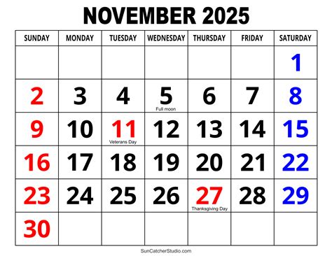 November 2025 Calendar (Free Printable) – DIY Projects, Patterns, Monograms, Designs, Templates