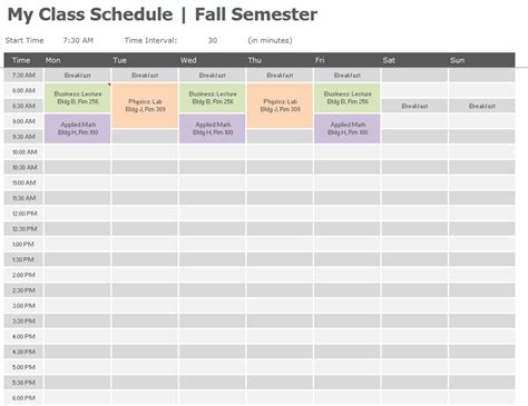 11 Free Sample Class Schedule Templates - Printable Samples