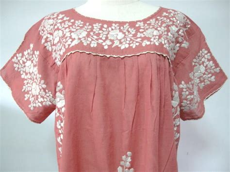 Mexican Embroidered Blouse Split Sleeve Cotton Top