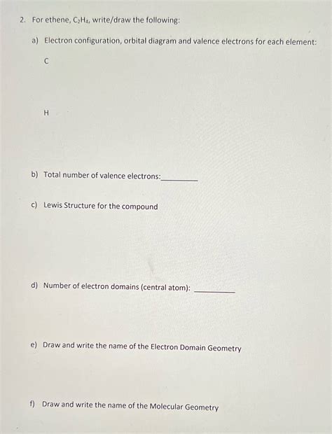 [Solved] Molecular Geometry. 2. For ethene, C2Ha, write/draw the ...