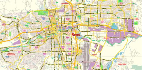 Reno Nevada US Map Vector Exact City Plan Low Detailed Street Map editable Adobe Illustrator in ...