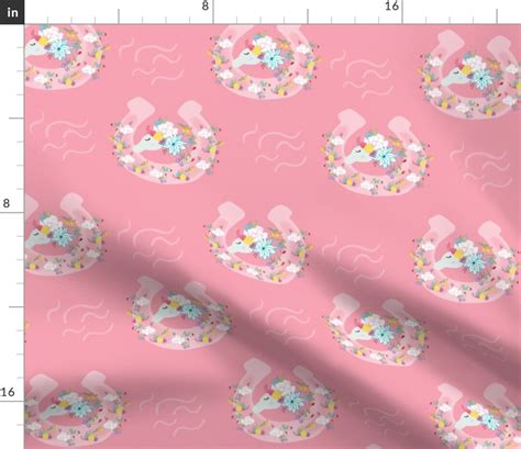 Pink Horseshoe Fabric Horse Flower Pink by Y Me It's Me Girls Equestrian Horse Floral Lucky ...