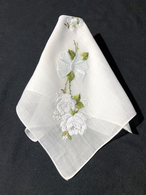 Unusual Embroidered White Floral Bridal Handkerchief, Hankerchief ...