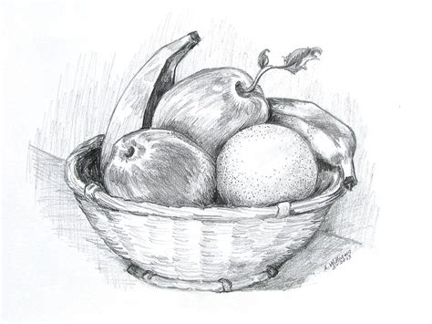 Still Life Fruit Basket Drawing by Linda Williams