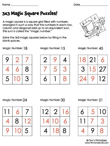 Magic Squares Worksheet - Tim's Printables