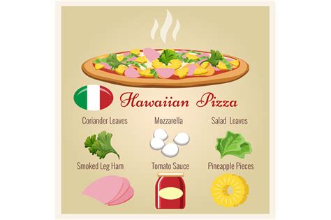 Hawaiian pizza with ingredients By vectortatu | TheHungryJPEG