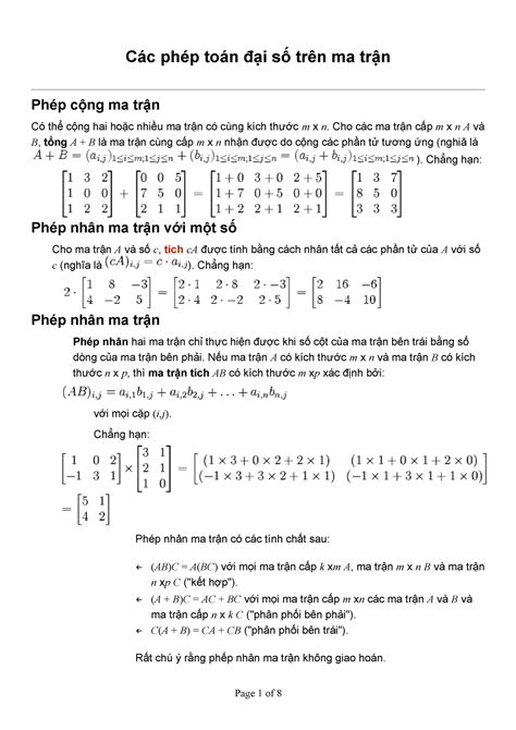 Tcc41 - Các phép toán đại số trên ma trận - Các phép toán đại số trên ma trận Phép cộng ma trận ...