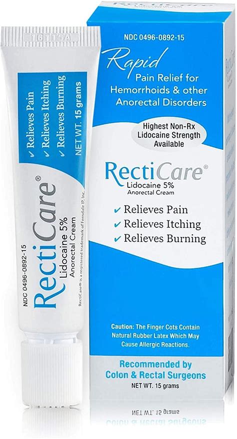 RectiCare Anorectal Lidocaine 5% Cream: Treatment for Hemorrhoids & Other Anorectal Disorders ...