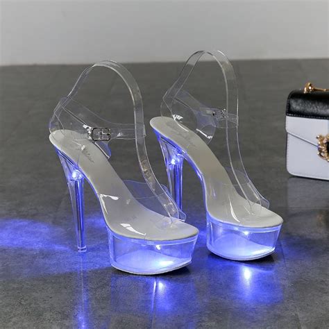 Light Up Glowing Shoes Woman Luminous Clear Sandals Women Platform Shoes Clear High Heel ...