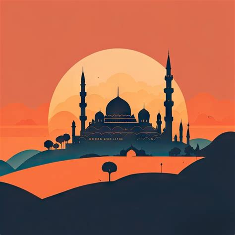 Premium AI Image | a painting of a silhouette of a masjid at hill at sunset