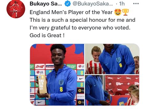 Arsenal's Bukayo Saka named England player of year ahead of Tottenham's Harry Kane and West Ham ...