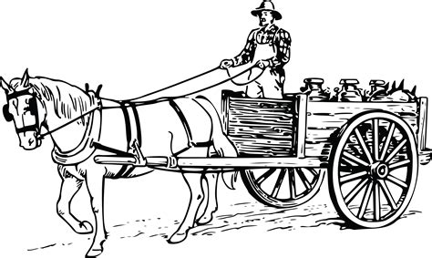 Free Clipart Of A Farmer Driving a Horse Drawn Cart