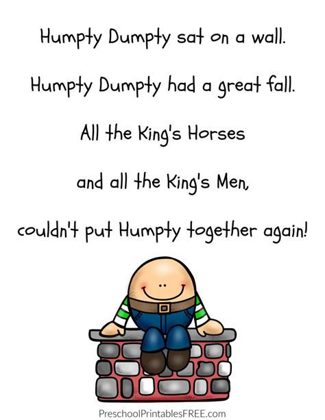 Humpty Dumpty Printables (free) – Free Preschool Printables - preschool ...