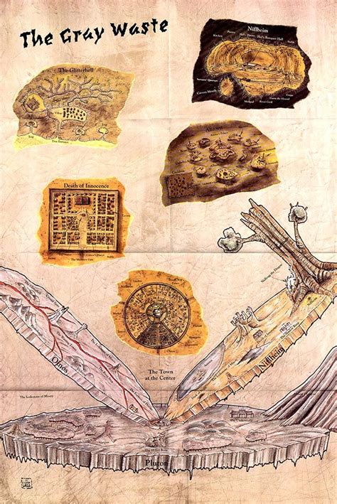 90s AD&D 2nd ed. Planescape artwork for the map of the outer plane “The Gray Waste” from “The ...