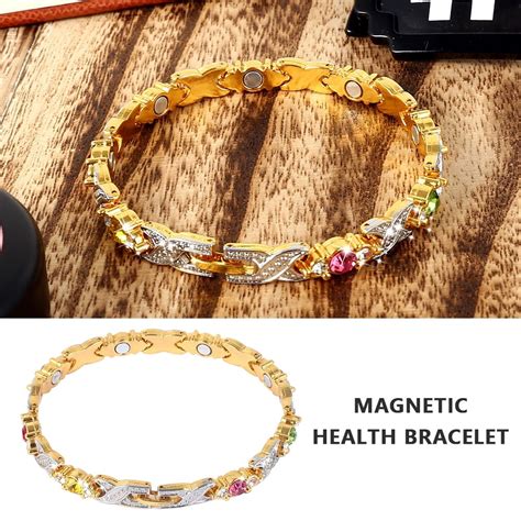 Willstar - Ladies Magnetic Bracelet Gold Colorful Crystal Natural Pain Relief Therapy for Women ...