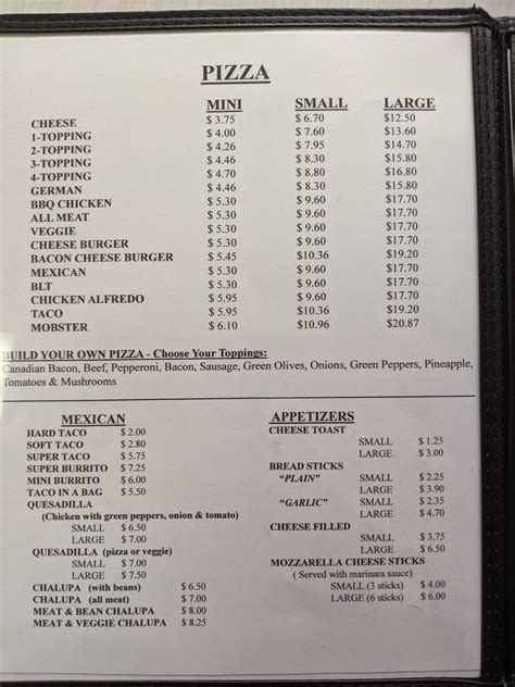 Menu at Country Inn restaurant, Langdon