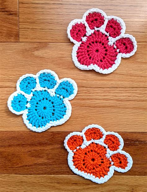 Crochet Paw Print Multi-purpose coaster & décor Blue | Etsy