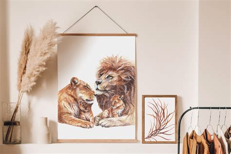 Watercolor Lion Clipart Animal Family Print. Lion Cub Lioness - Etsy