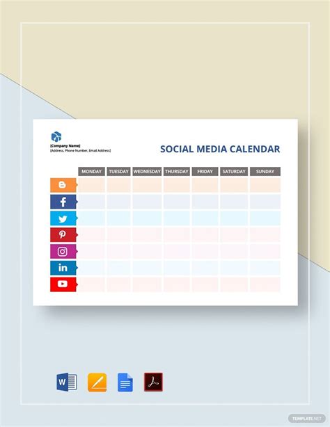 Blank Social Media Calendar Template in Word, Pages, Google Docs, PDF ...