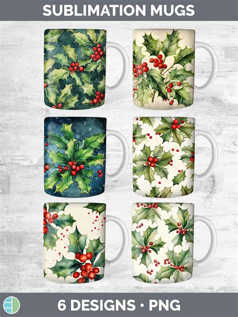 Christmas Holly Mug Wrap | Bundle Coffee Cup Designs